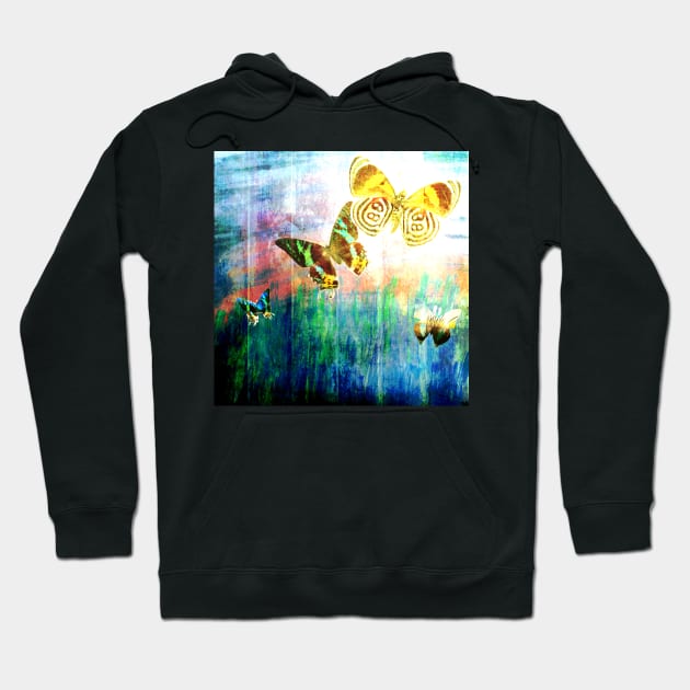 Butterflies on Wooden Fence - Blue Tones Hoodie by DragonpupLees